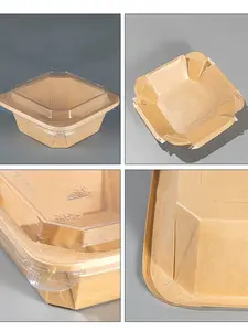 Customise Waterproof Disposable Kraft Paper Lunch Box Paper Bowl With 8 Corners Box Making Machine