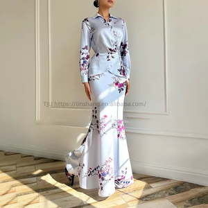 Women's Printed Long-Sleeved <b>Tie</b>-Front and Skirt 2-Piece <b>Set</b> Fashion - Product Image 3