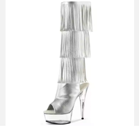 15cm étape 6 pouces Super haut talon strass plate-forme bottes poisson bouche modèles frange pôle danse chaussures femmes bottes hautes bottes