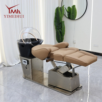 Kit de fauteuil de coiffure de luxe avec bac à shampoing électrique et base en acier inoxydable argenté pour salon