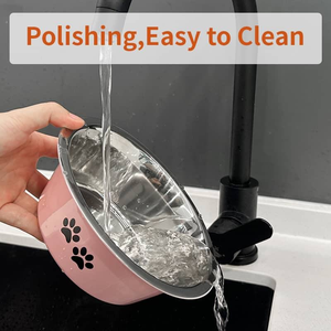 Bol pour animaux de compagnie en acier inoxydable rose, anti-déversement, pour chien et chat, bol à nourriture et à eau, bol d'alimentation arrondi, utilisation en intérieur - Product Image 4