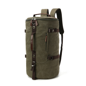Vintage Canvas Knapsack for Men Casual Daily Use and Travel Cylinder <strong>Rucksack</strong> with Polyester Lining and Zipper Closure - Product Image 1