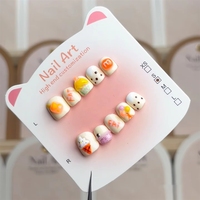 Uñas Postizas Profesionales Hechas a Mano para Niños, Acrílicas, No Tóxicas, en Caja, con Diseño de Osito, Lindas y Modernas, Personalizadas