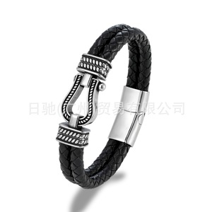 สร้อยข้อมือหนังถักสไตล์วินเทจ สองชั้น หัวเข็มขัดเงินทิเบตสีดำ ของขวัญสำหรับผู้ชายและผู้หญิง ขนาด 19 ซม. 21 ซม. 23 ซม. - Product Image 4