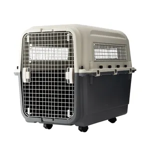 Jaula segura para mascotas con diseño de doble puerta, estuche de transporte para perros y gatos, caja de transporte aéreo para mascotas de espacio súper grande con ruedas