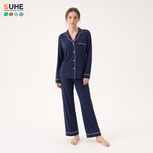 Pyjama en modal tricoté pour femme SUHE PJ-001, manches longues, taille élastique, séchage rapide, doux, respirant, personnalisable, pour l'hiver/le printemps/l'automne/l'été - Product Image 1