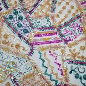 Polyester Tulle Lưới Thêu Sequined Ren Vải Wedding Dress Trang Phục Trang Trí May Dệt Bead Hình Học Trims Ren - Product Image 4