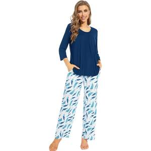 Ensemble pyjama femme personnalisé, haut à manches 3/4 et pantalon imprimé, vêtements de nuit en viscose bambou rafraîchissante avec poches, tailles S-XXL - Product Image 3