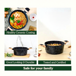 Modern Round Non-Stick Casserole <b>Pot</b> With Glass <b>Lid</b> Wood Handles Enamel Coating For Gas And Induction Cooker - Product Image 4