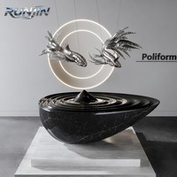 RUNJIN RJ-260 160cm Sculpture d'art en métal en forme de goutte d'eau, motif Koi, polissage miroir, moderne, pour intérieur, en acier inoxydable, forgée à la main, poisson suspendu