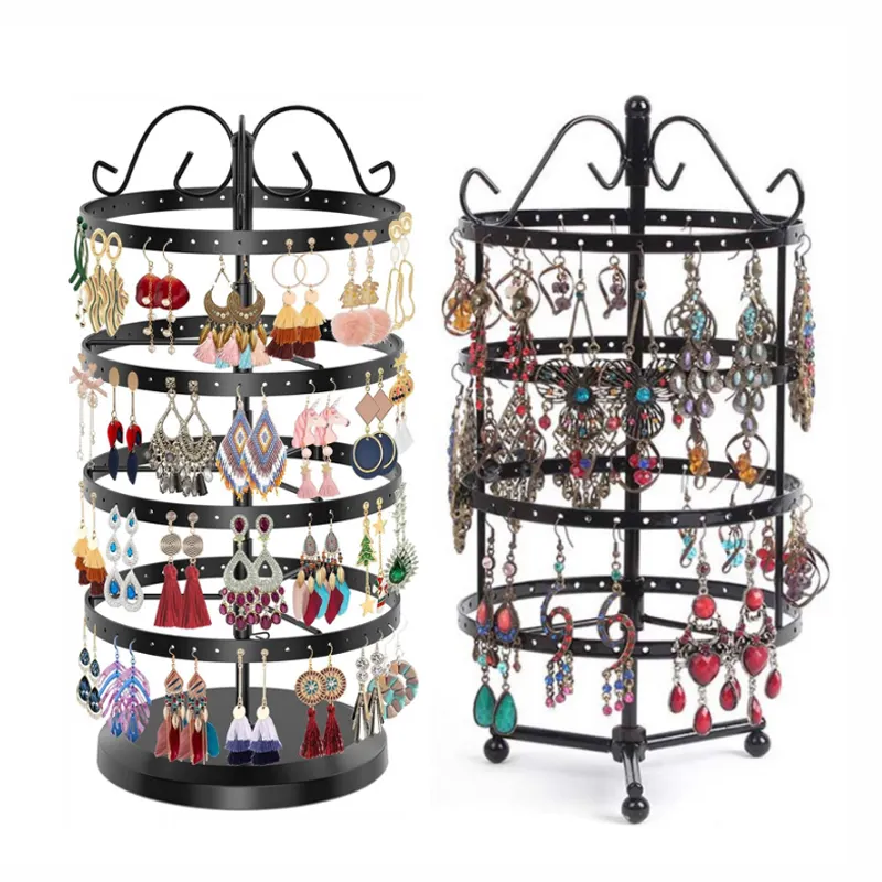 MW-07 4-Tiers Rotating Earring Holder Organizer Metal Necklace Bracelet Jewelry Display Rack Stand