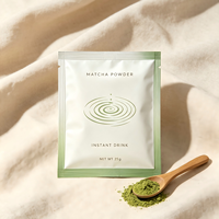 Sachet de poudre de matcha imprimé ODM OEM 10G 25G, blanc mat, scellé sur 3 côtés, pochette plate avec encoche de déchirement