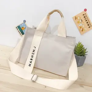 Sac fourre-tout en toile de coton de grande capacité pour femmes, sac à main confortable à large bande, couleur unie, sac à bandoulière de style japonais, nouveau design