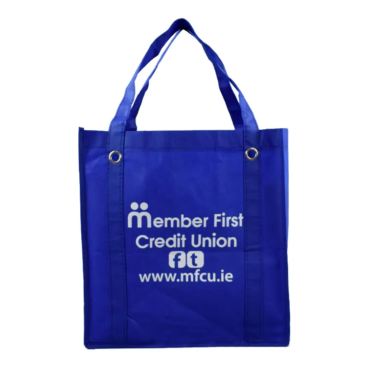 Heavy duty wholesale custom logo print large grocery non woven bag tote with metal grommets