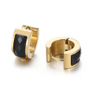 Bets Selling Beautiful Jewelry Colorful Glass Stone Stainless Steel Huggie Earrings for Women