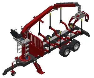 Reboque carregador de toras com guindaste autocarregável, reboque carregador de madeira com garra