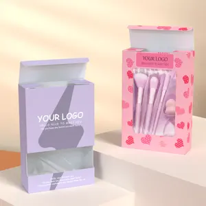 Confezione rosa scatola di carta per pennelli per trucco scatola di imballaggio per strumenti per il trucco personalizzata con finestre varie scatole regalo per Set di pennelli
