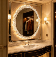 Miroir de salle de bain LED intelligent rond avec cadre doré, miroir mural pour vanité avec commande tactile et éclairage frontal à intensité réglable