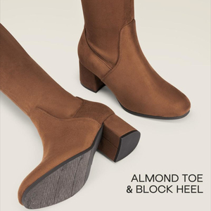 Botas altas hasta el muslo de alta calidad para mujer, botas gruesas de tacón alto por encima de <span class=keywords><strong>la</strong></span> rodilla, botas elásticas con punta redonda y cordones con cremallera lateral hasta <span class=keywords><strong>la</strong></span> rodilla - Product Image 3