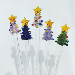 Série de Noël – Pailles en verre borosilicate ondulées en gros pour boissons, lait, cocktails, usage en restauration - Product Image 3