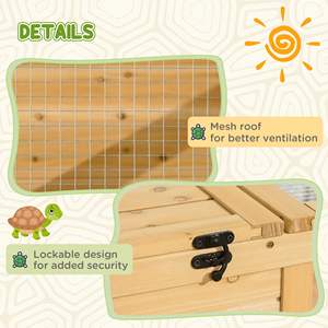 Cage rectangulaire en bois PawHut pour tortues, terrarium pour reptiles, grand habitat pour animaux de compagnie, intérieur/extérieur, avec fermeture à bouton-pression - Product Image 4