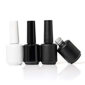 Envases de gel UV de 15ml, forma redonda, blanco, mate, negro, al por mayor, botellas vacías de esmalte de uñas de gel con tapa de cepillo