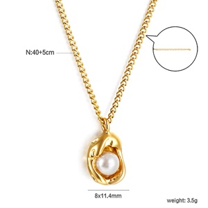 Elegante Collar de Perlas con Colgante Irregular de Acero Inoxidable Chapado en Oro de 18K, Antideslustre, para Mujer - Product Image 2