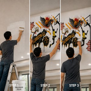 Peinture murale personnalisée sur toile à l'huile, motif graffiti de basket-ball, joueur en action, art urbain, pour salon, chambre d'adolescent, salle de sport - Product Image 5