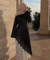 R-773 Islamische Damen-Abaya mit Spitze Elegantes Blumen-Paisley-Muster Langarm Knöchellang Locker Sitzend Bescheidenes Kleid