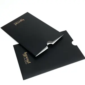 Embalagem de cartão postal luxuosa personalizada para envelopes com logotipo de impressão em tela de seda com placa preta