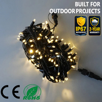 Guirnalda de Luces LED Cálidas IP65 de 12 Metros, 180 LED, Cable de PVC Negro, 230V, con Función de Destello Automático, para Decoración Navideña en Exteriores y Edificios Comerciales