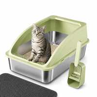 Kotak Pasir Kucing Anti Bocor Urine XL dari Baja Anti Karat dengan Tutup, Sisi Tinggi, Ukuran Ekstra Besar untuk Kucing Besar