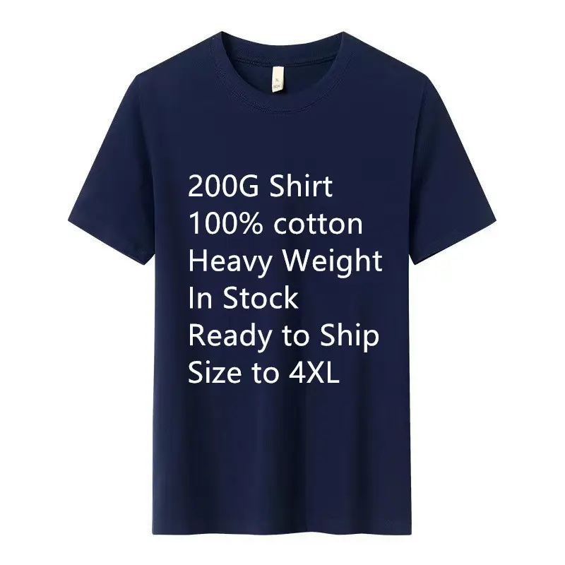 Artı boyutu 200 100G T-Shirt ağır ağırlık gevşek erkekler düz boş yaz yuvarlak boyun temel % pamuk T Shirt