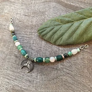 Chaîne de broche classique verte rétro à 2 rangs avec onyx vert, bijoux viking, collier celtique, bijoux tribaux, cadeau pour <span class=keywords><strong>vous</strong></span> - Product Image 4