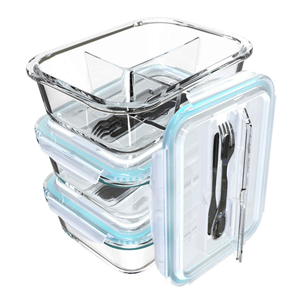 Boîte à <span class=keywords><strong>lunch</strong></span> <span class=keywords><strong>en</strong></span> <span class=keywords><strong>verre</strong></span> chauffable <span class=keywords><strong>avec</strong></span> ensemble de <span class=keywords><strong>couverts</strong></span>, boîte alimentaire résistante à la chaleur et couvercle <span class=keywords><strong>en</strong></span> PP, comprenant une cuillère et une fourchette - Product Image 1