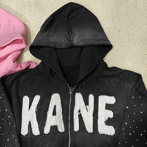 เสื้อฮู้ดผู้ชายซักสกปรกใหม่2025กำหนดเอง Y2k สตรีทแวร์เสื้อมีฮู้ดแบบปะติดประดับพลอยเทียมมีซิปรูด - Product Image 5