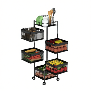 Étagère de rangement rotative en métal à 5 niveaux avec roulettes, chariot de rangement autoportant pour cuisine et salle de bain, pour le stockage des fruits et légumes - Product Image 1