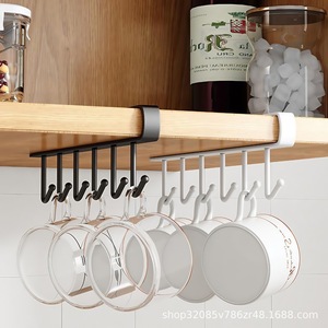 Support de rangement mural en métal Tiger Secretary Cabinet avec six crochets pour cuisine et armoire, noir et blanc - Product Image 3
