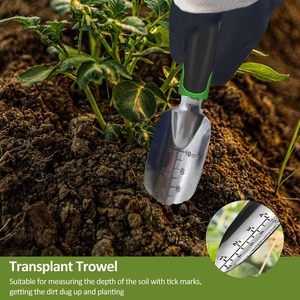 Set di 3 Attrezzi da Giardinaggio Include Paletta da Giardino, Paletta per Trapianto e Rastrello Manuale con Impugnatura Ergonomica Antiscivolo - Product Image 4