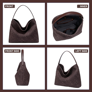 Sac fourre-tout <span class=keywords><strong>vintage</strong></span> en PU mat tressé, fait main, texture suédée, luxe, pour femme, avec une seule bandoulière, imperméable, durable, pour le shopping quotidien - Product Image 3
