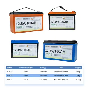 Lifepo4-batería solar recargable de alta capacidad para sistemas solares, batería de ciclo profundo de 12v y 24v, 100ah y 200ah, almacenamiento de energía