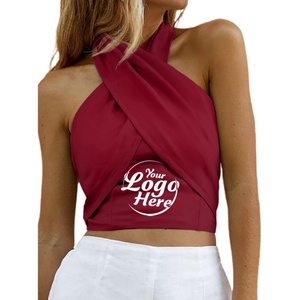 Plus Size Women's Knitted Sexy CrissCross Halter Sleeveless Wrap Front Backless Cami Crop <b>Top</b> Clubbing - Product Image 1