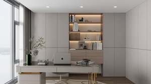 Design minimaliste moderne avec des tons à faible saturation associés à des portes en bois massif, créant une armoire de bureau texturée haut de gamme. - Product Image 2