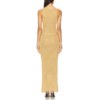 Femmes moulante Maxi solide été sans manches robe de plage tricotée avec ceinture col en U paillettes brillant lumineux Sexy