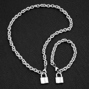 European American Women's Stainless Steel <strong>Jewelry</strong> Set Fashionable Lock Bracelet Necklace for Gift Cross-Border E-Commerce <strong>Supply</strong> - Product Image 4