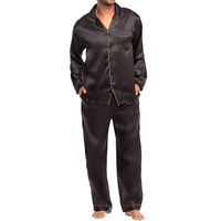 Ensemble de pyjama de luxe en satin pour homme, manches longues, col à revers, boutons, avec passepoil doré, doux comme de la soie, pour la maison