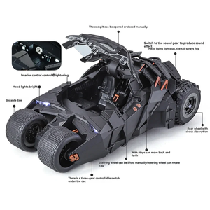 Batmobile Tumbler, El Caballero Oscuro, Auto de Metal Fundido a Presión, Escala 1:24, Modelo Coleccionable, Diseño de Armadura Detallada, 208 cm, Luces y Música - Product Image 2