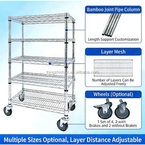 Étagère de rangement à roulettes robuste en acier inoxydable 201, 3 niveaux réglables, anti-rouille, pour <span class=keywords><strong>garage</strong></span> et atelier - Product Image 3