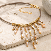 Collier en chaîne à pampilles en cuivre plaqué or 18 carats avec coquille d'ormeau pour femme, bijoux de créateur bohème tendance