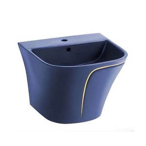 Lavabo mural en céramique noire Aivijia avec bordure dorée, à un seul trou, moderne, pour salle de bain - Product Image 3